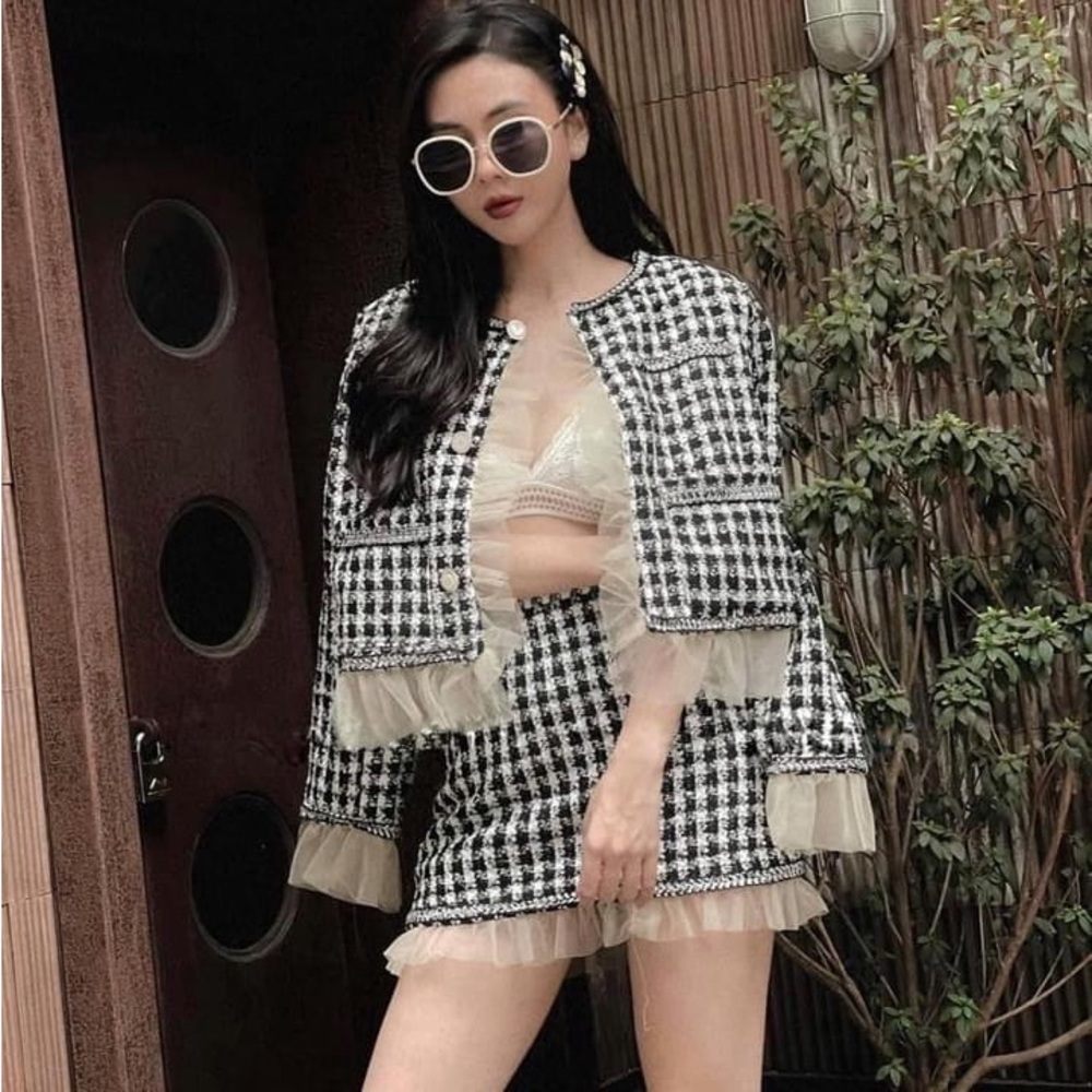 Set 2pc: tweet jacket + skirt